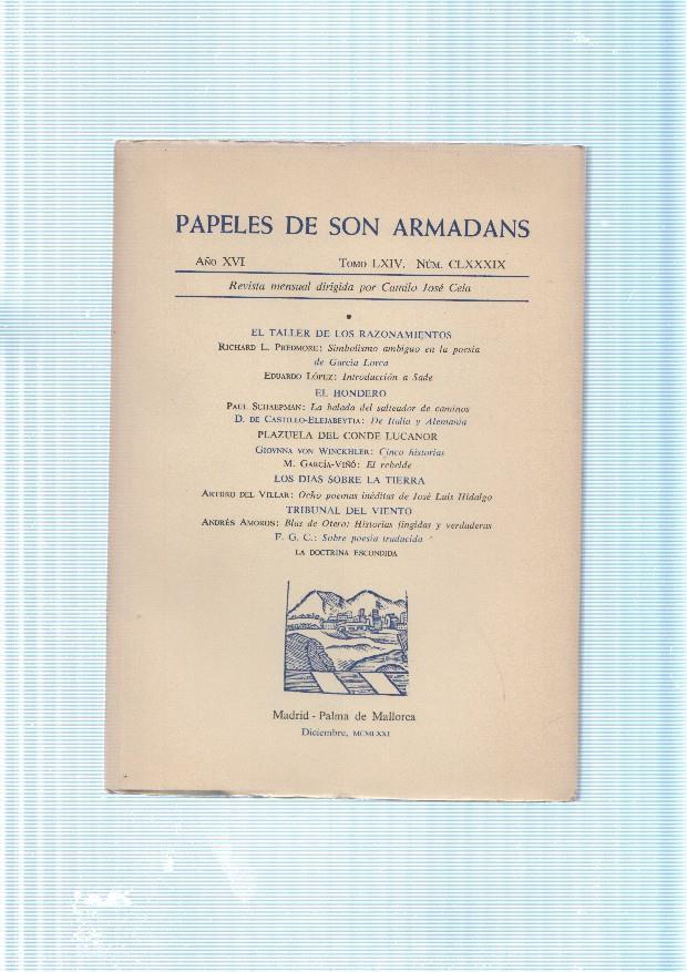 Papeles de son Armadans tomo 64 numero 189 contiene: El taller de los razona-