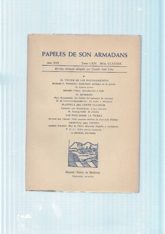 Papeles de son Armadans tomo 64 numero 189 contiene: El taller de los razona-