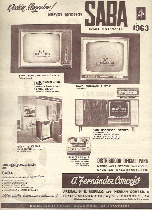LAMINA 35609: Publicidad de televisores Saba