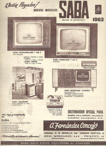 LAMINA 35609: Publicidad de televisores Saba