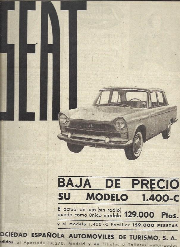 LAMINA 35730: Publicidad de Seat, modelo 1400-C