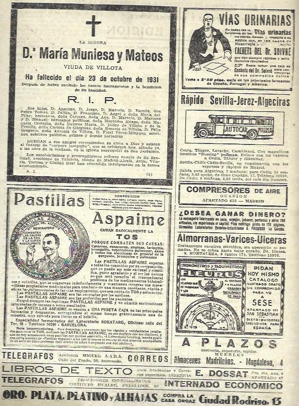 LAMINA 35750: Esquela y anuncios de publicidad