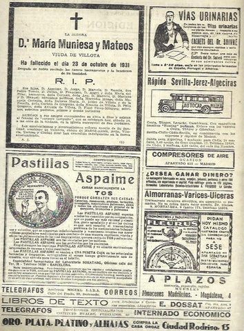 LAMINA 35750: Esquela y anuncios de publicidad