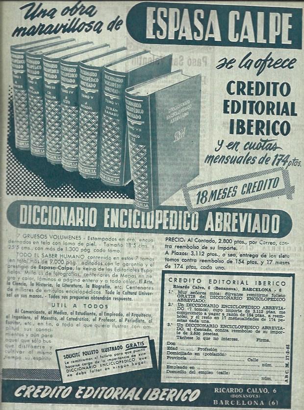 LAMINA 35460: Publicidad de Diccionario Enciclopedico de Espasa Calpe