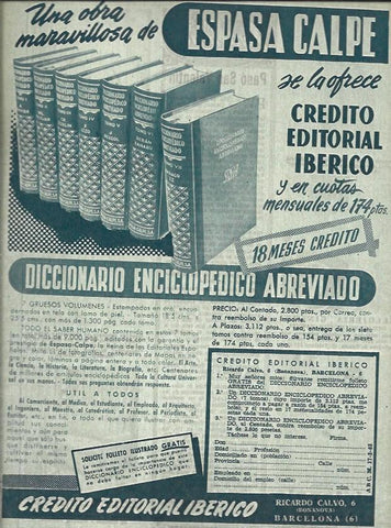 LAMINA 35460: Publicidad de Diccionario Enciclopedico de Espasa Calpe