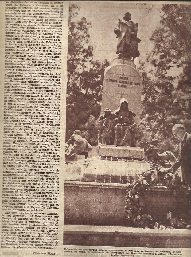 LAMINA 35520: Monumento al Marques de Campo en Valencia