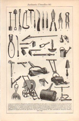LAMINA V37402: Utensilios de jardineria 