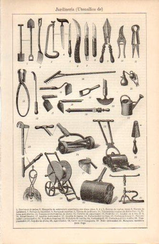 LAMINA V37402: Utensilios de jardineria 