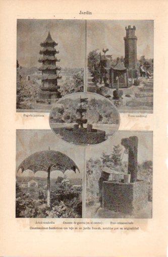 LAMINA V37396: Construcciones fantasticas con tejo en un jardin frances