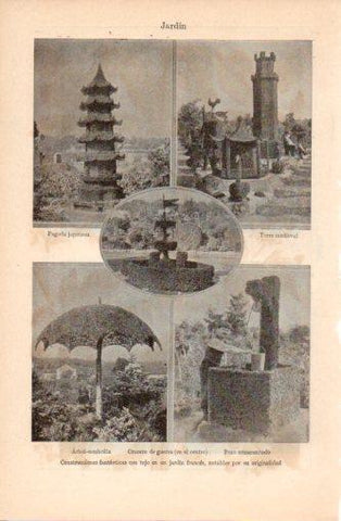LAMINA V37396: Construcciones fantasticas con tejo en un jardin frances