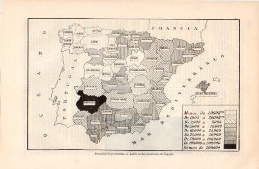 LAMINA V37490: Mapa de España densidad de produccion de judias