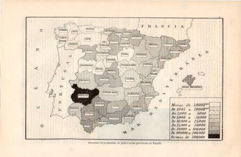 LAMINA V37490: Mapa de España densidad de produccion de judias