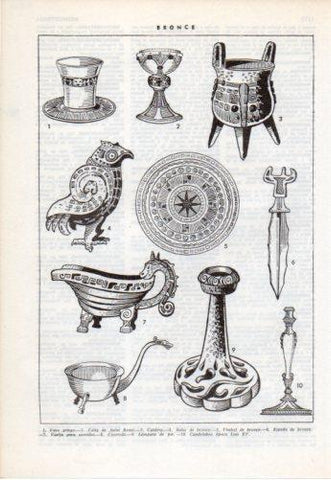 LAMINA V38124: Vaso, caldera, espada, lampara y candelabro de bronce