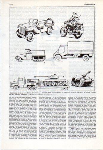 LAMINA V38128: Jeep, blindado, camion transporte y tanque. Caballeria