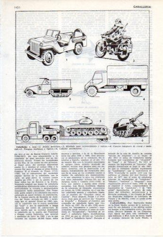 LAMINA V38128: Jeep, blindado, camion transporte y tanque. Caballeria