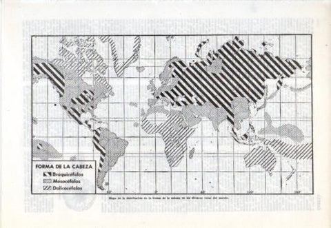 LAMINA V38131: Mapa de distribucion de la forma de la cabeza en las razas del mundo