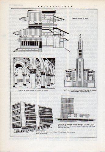 LAMINA V38229: Templo en Nara, las Naciones Unidas y Viviendas en Marsella por Le Corbusier
