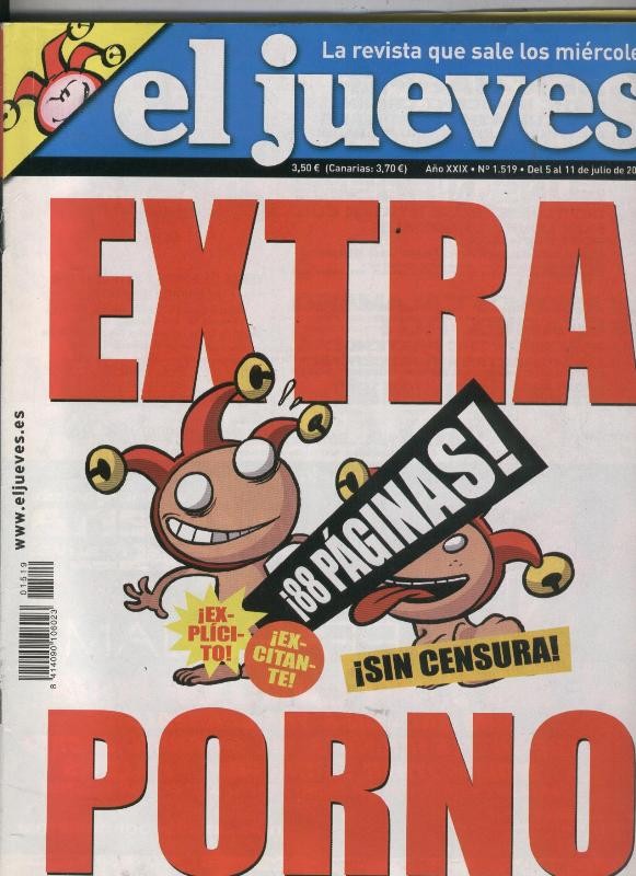 El Jueves revista semanal numero 1519: extra Porno, caricatura poster central de Rocco Siffredi