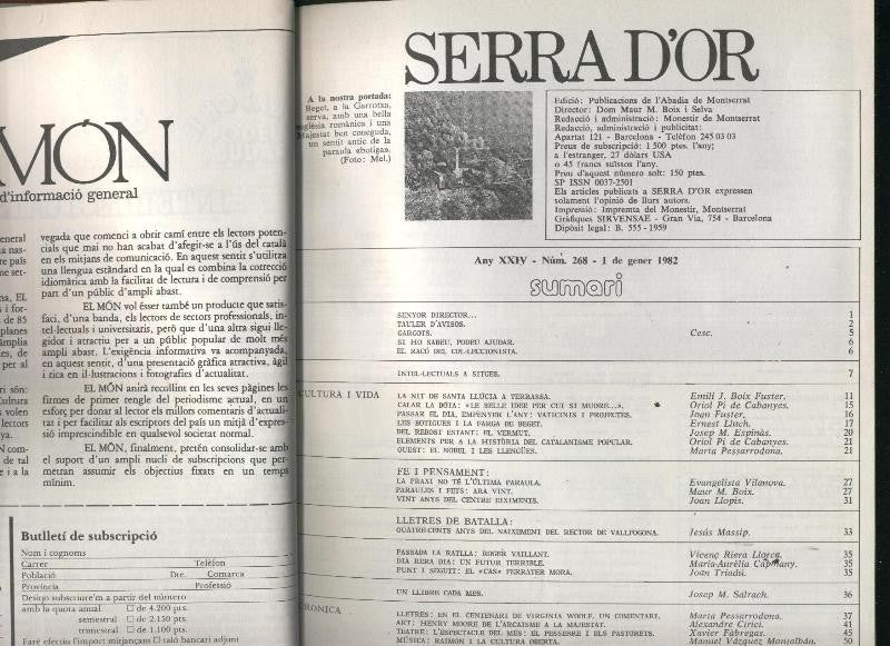 Serra d,Or tomo año 1982