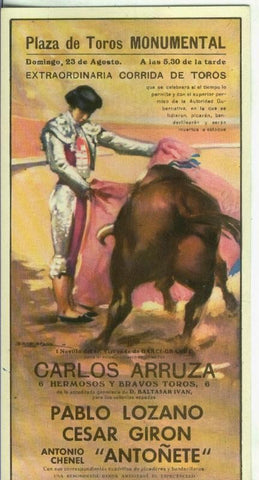Poster postal corrida de Toros: Plaza de Toros Monumental