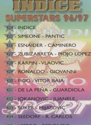 Cromos: Liga 1996/1997: Superstars: Indice 424 a 449