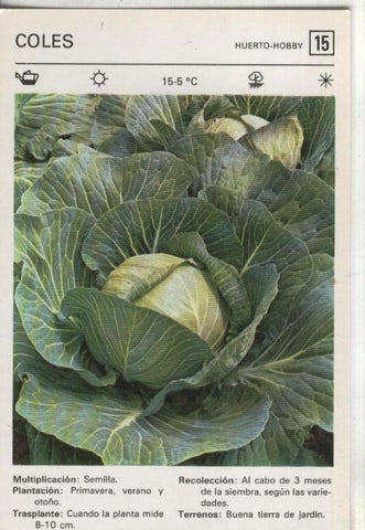 Postal-Ficha Jardineria Huerto-Hobby numero 15: Coles