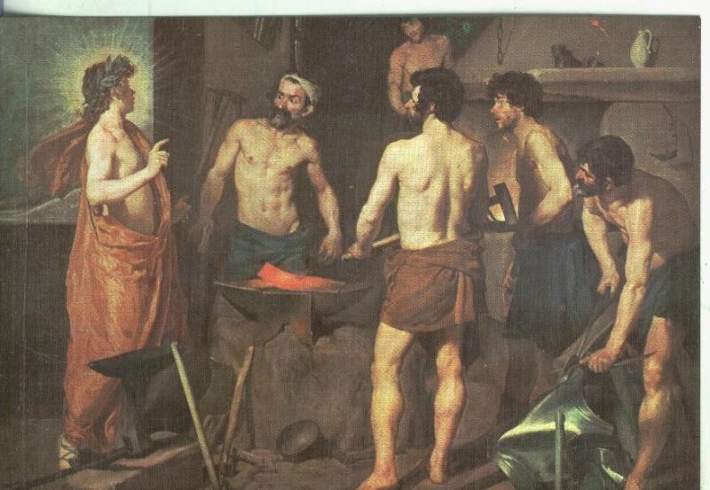 Postal: Escuela Española: Velazquez: La fragua de Vulcano