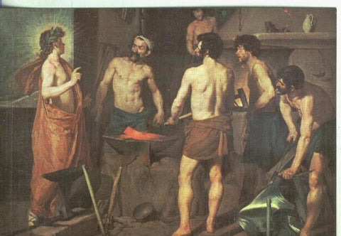 Postal: Escuela Española: Velazquez: La fragua de Vulcano