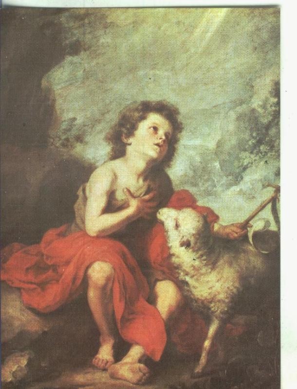 Postal: Escuela Española: Murillo: San Juan Bautista niño