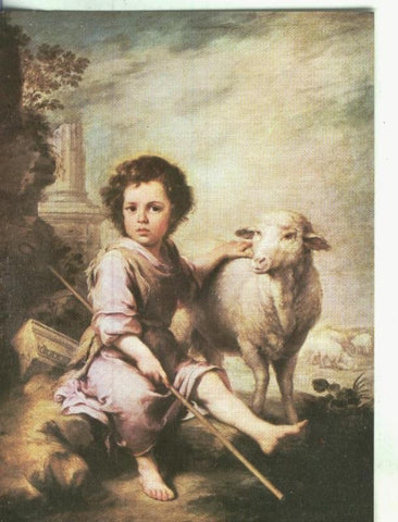 Postal: Escuela Española: Murillo: El buen pastor