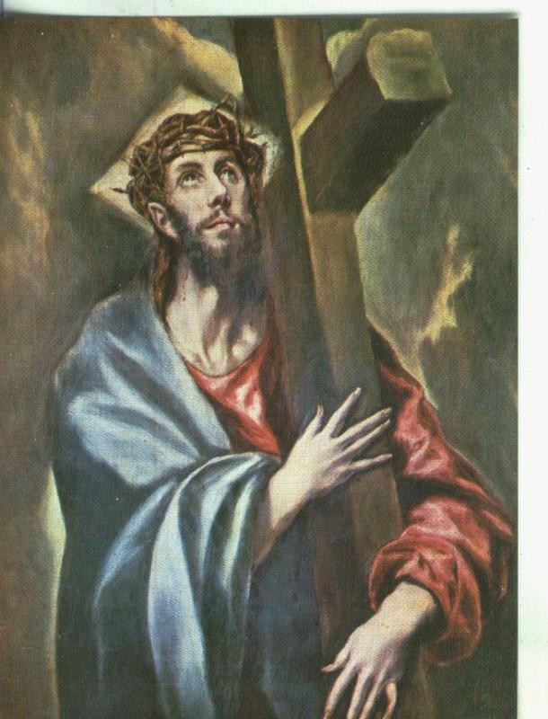 Postal: Escuela Española: El Greco: Cristo abrazado a la cruz