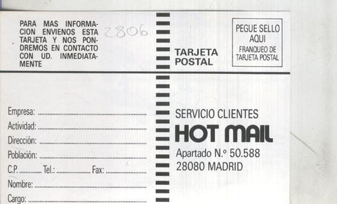 Postal: Hot Mail: Cretschmar Española,  propaganda comercial