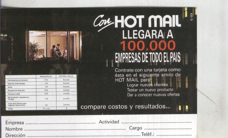 Postal: Hot Mail, propaganda comercial