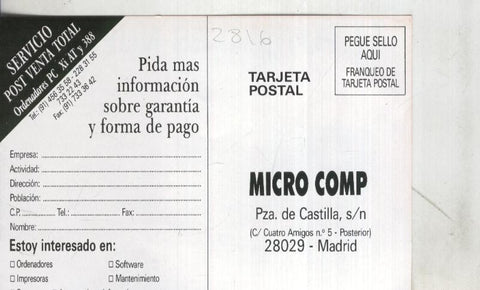 Postal: Hot Mail: Inves PC, propaganda comercial