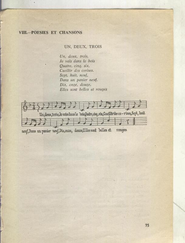 Foto: Texto y musica poema Un, deux, trois