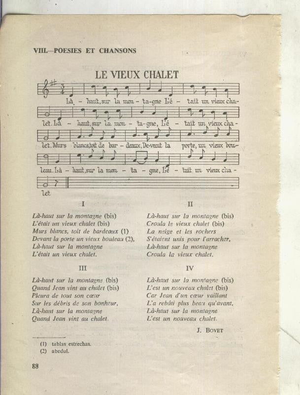Foto: Letra y musica de Le Vieux Chalet