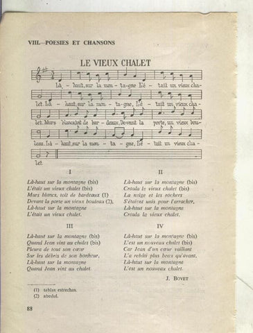 Foto: Letra y musica de Le Vieux Chalet