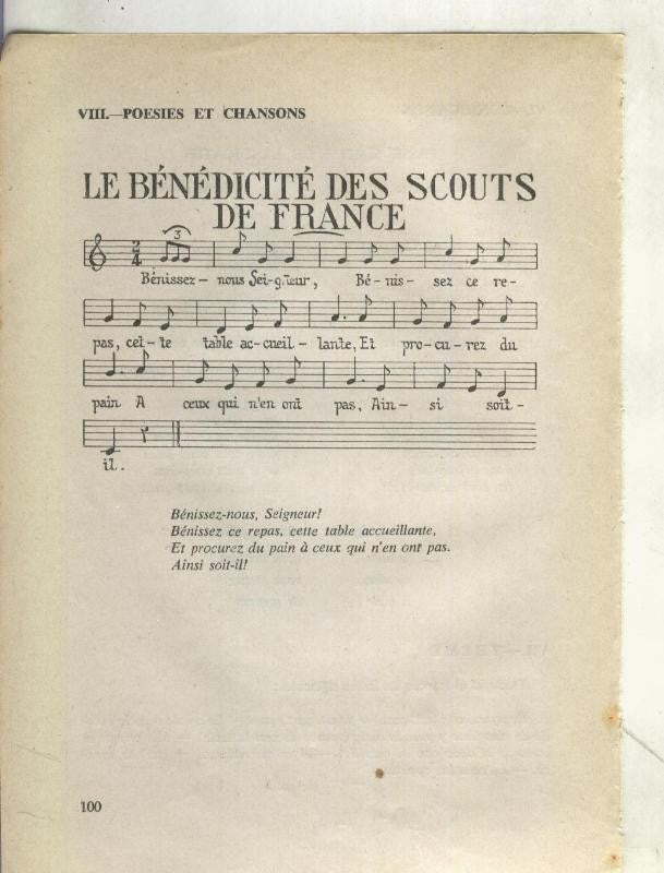 Foto: Letra y musica de Le Benedicite des scouts de france