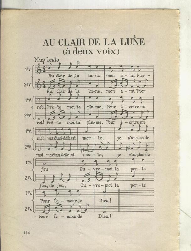 Foto: Letra y musica de Au clair de la lune