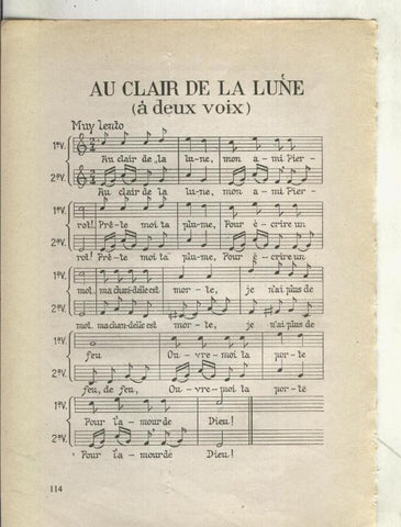 Foto: Letra y musica de Au clair de la lune