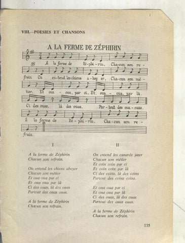 Foto: Letra y musica de A la ferme de Zephirin
