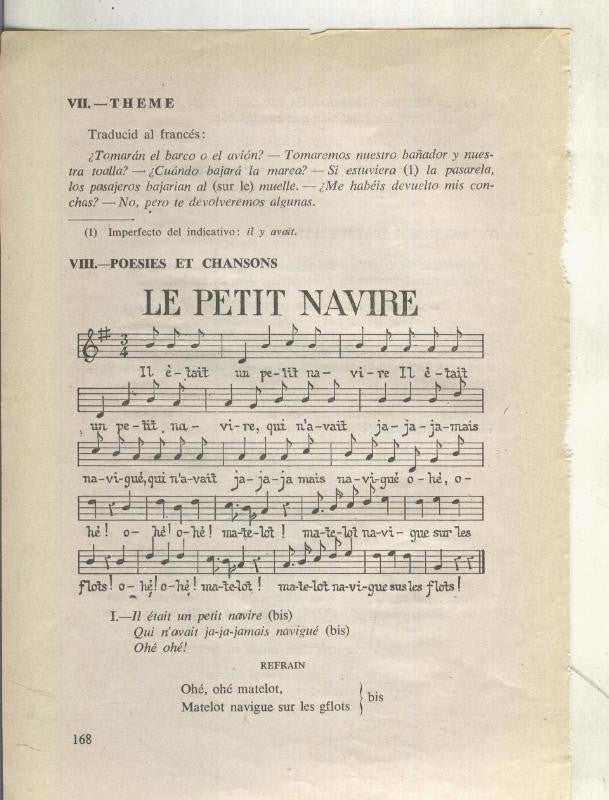 Foto: Letra y musica de Le Petit Navire