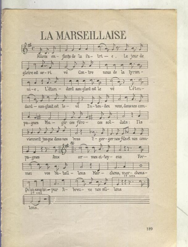 Foto: Letra y musica de La Marseillaise