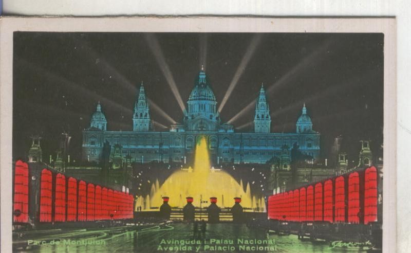 Postal  coloreada de epoca  0148 : Avinguda y Palau Nacional de Barcelona