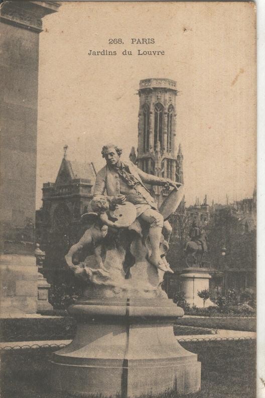 Postal B/N 0093 :  Jardins du Louvre en Paris