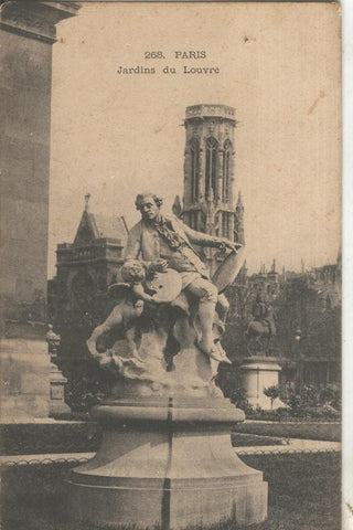 Postal B/N 0093 :  Jardins du Louvre en Paris