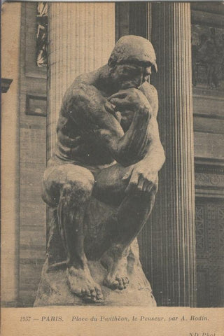 Postal B/N 0091 :  Le penseur de Rodin en Paris