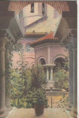 Postal coloreada de epoca 0074 : Detall del Calustre Romanic de Montserrat