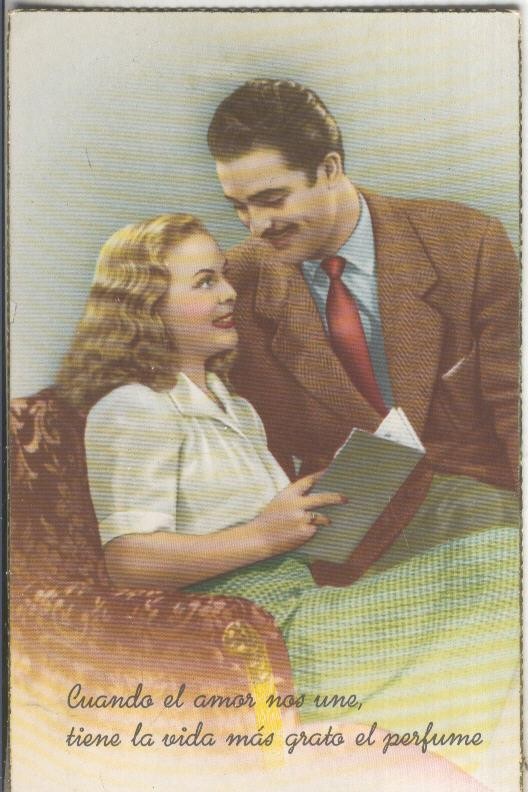 Postal coloreada de epoca 0069 :  Pareja romantica