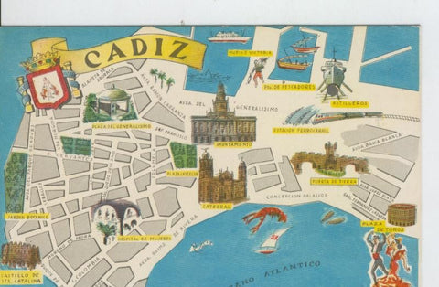 Postal 6637 : Plano ciudad y monumentos de Cadiz